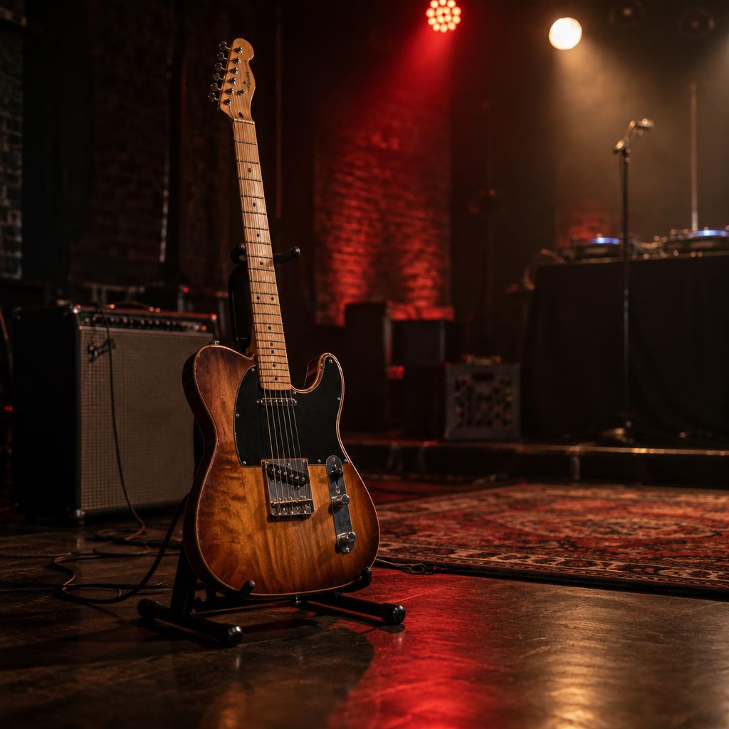 Electric guitar in warm and red stage lighting