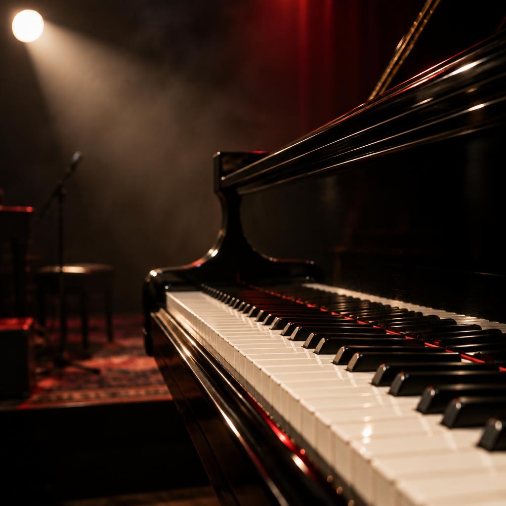 Grand piano keys illuminated on stage